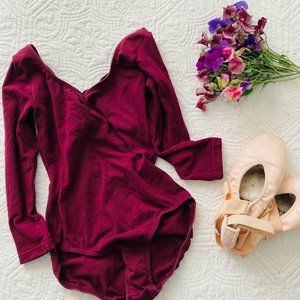 bloch - quarter-sleeve burgundy leotard